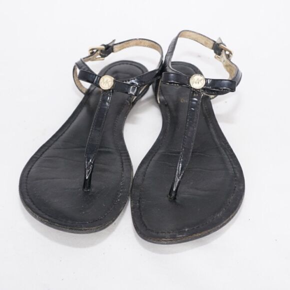Michael Kors Black Leather T-Strap Thong Sandals, Size 6 - Picture 2 of 8